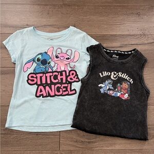 2 Disney Stitch girls top. Blue, black. Size 7/8